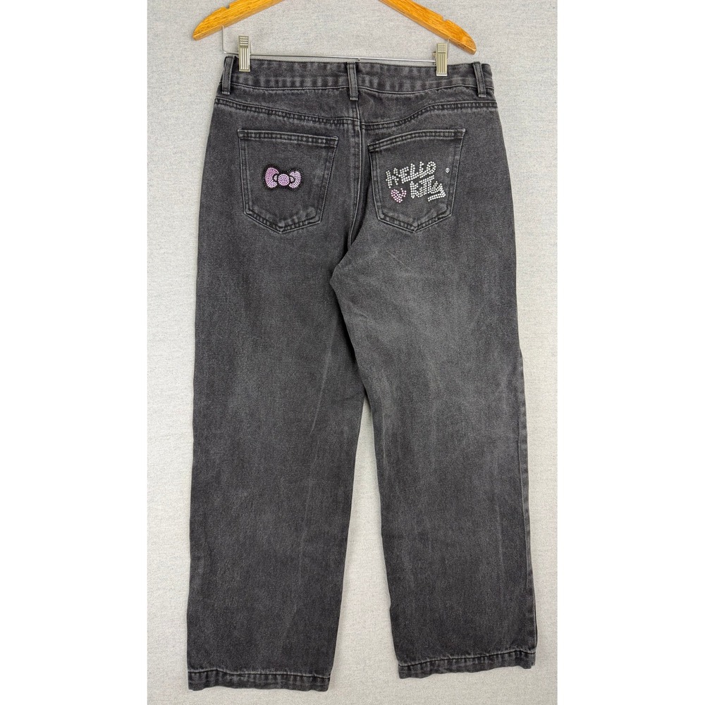 Forever 21 Hello Kitty Rhinestone‎ Wide Leg Jeans Faded Black 31 x 28
